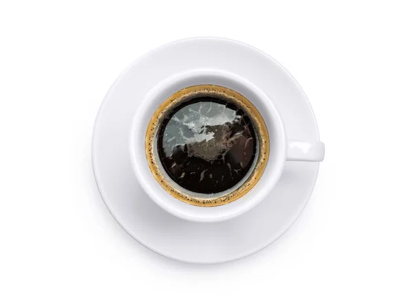 Café Negro Taza Cerámica Blanca Aislado Sobre Fondo Blanco Vista —  Fotos de Stock