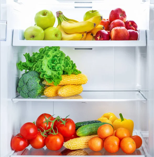 Open Fridge Full Vegetables Fruits — Stock Photo, Image