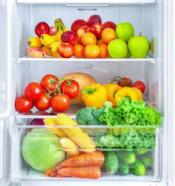 Réfrigérateur Ouvert Plein Légumes Fruits — Photo