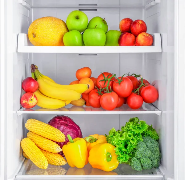 Nevera Abierta Llena Verduras Frutas — Foto de Stock