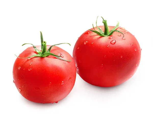 Νωπές Ώριμες Κόκκινες Ντομάτες Απομονωμένες Λευκό Φόντο — Φωτογραφία Αρχείου