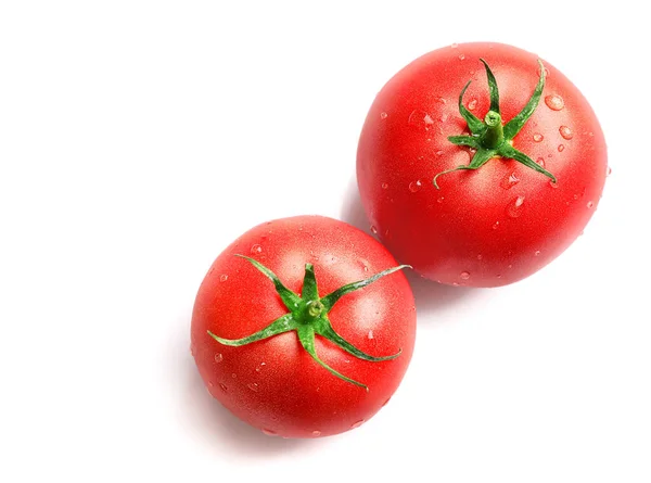 Tomates Vermelhos Maduros Frescos Isolados Sobre Fundo Branco Vista Superior — Fotografia de Stock