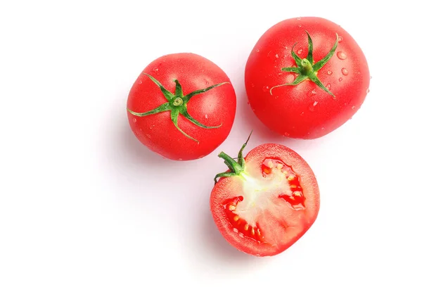 Tomates Vermelhos Maduros Frescos Isolados Sobre Fundo Branco Vista Superior — Fotografia de Stock