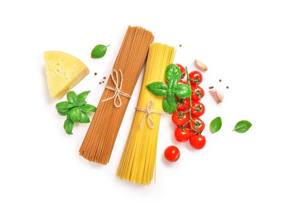 Ingredienti Alimentari Pasta Italiana Fondo Bianco Vista Dall Alto — Foto Stock