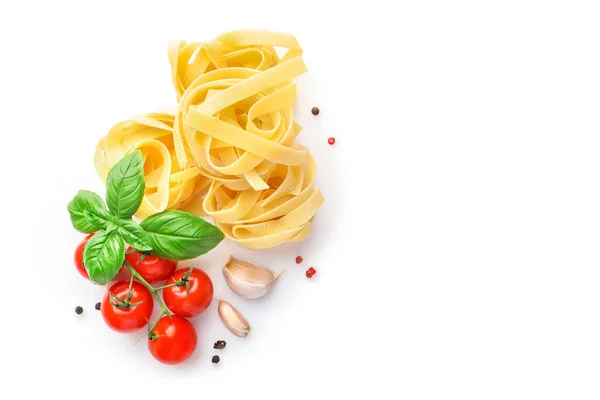 Zutaten Für Italienische Pasta Auf Weißem Hintergrund Ansicht Von Oben — Stockfoto