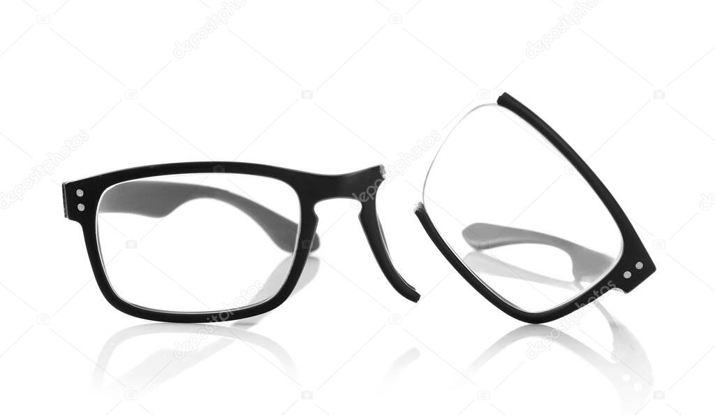 Broken glasses isolated on white background.
