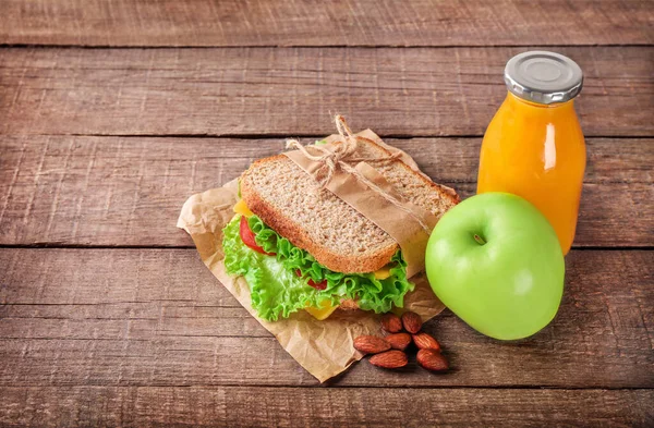 Sano Pranzo Scolastico Sfondo Legno — Foto Stock