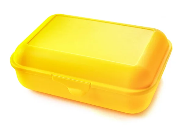 Recipiente Almuerzo Plástico Amarillo Vacío Aislado Sobre Fondo Blanco — Foto de Stock