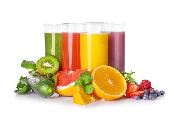Set Fruit Juices Glasses Isolated White Background — Stock Photo, Image