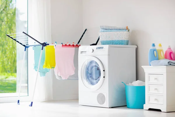 Laundry Room Washing Machine Tumble Dryer Modern Household Devices White — Stock Photo, Image