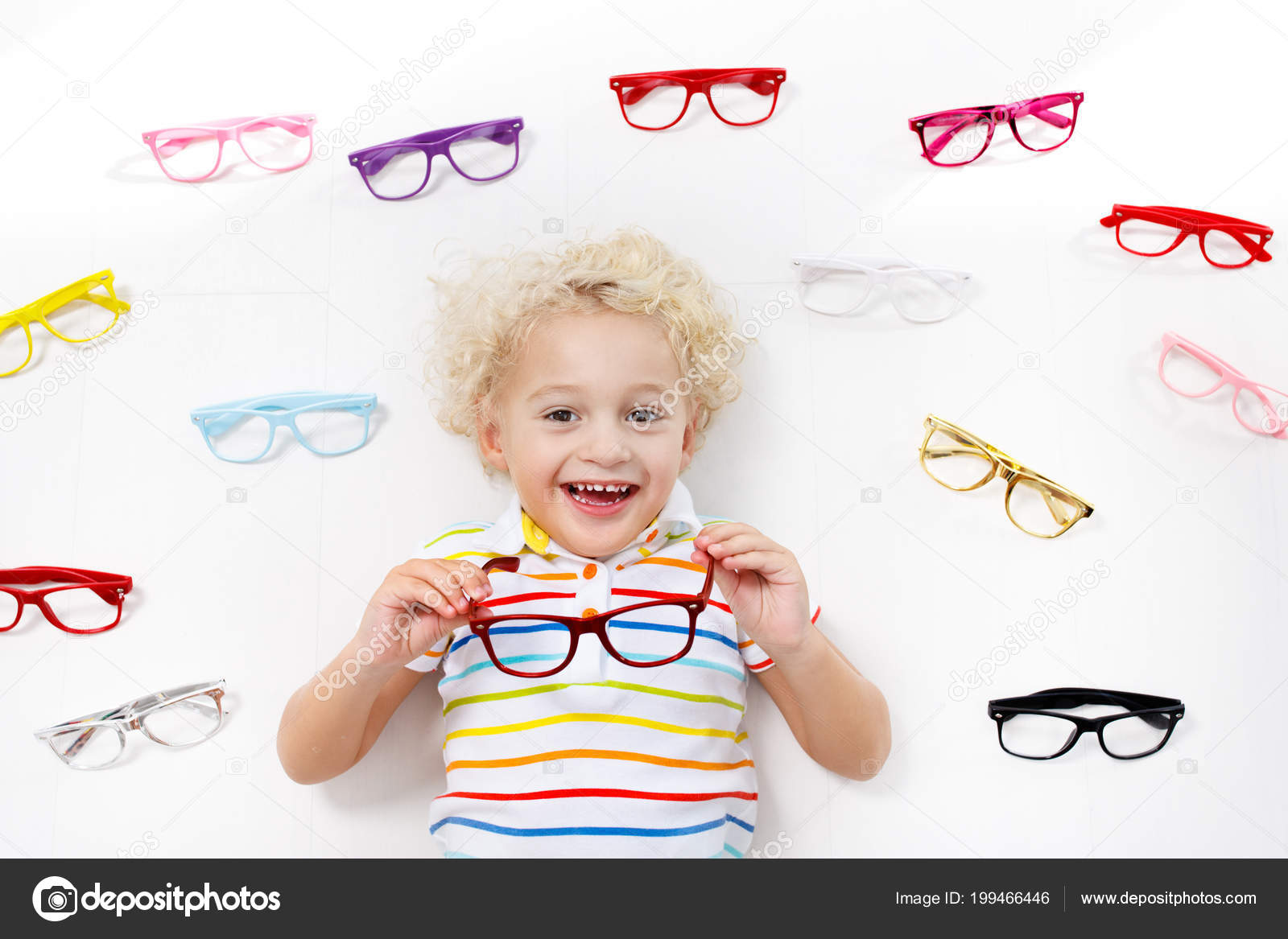 Child Eye Sight Test Little Kid Selecting Glasses Optician Store
