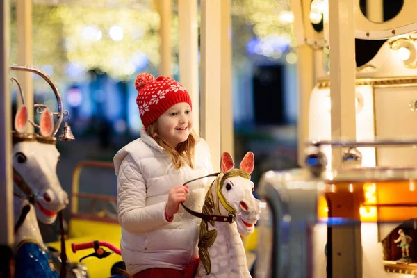 Kids Christmas Fair Child Traditional Street Xmas Market Germany Winter — Stock Photo, Image