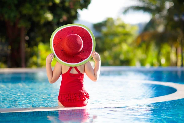 Child Swimming Pool Tropical Vacation Family Kids Little Girl Wearing — Stock Photo, Image