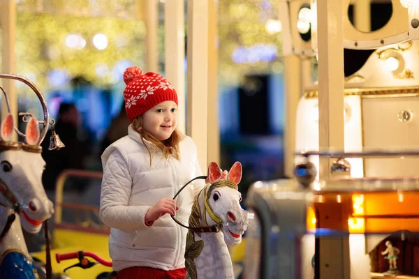 Kids Christmas Fair Child Traditional Street Xmas Market Germany Winter — Stock Photo, Image