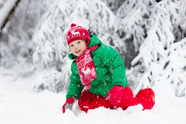 Kleine Jongen Geniet Van Een Slee Ritje Kindersleeën Een Peuter — Stockfoto