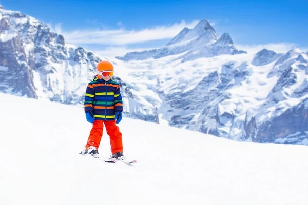 Child Skiing Mountains Kid Ski School Winter Sport Kids Family — Stock Photo, Image