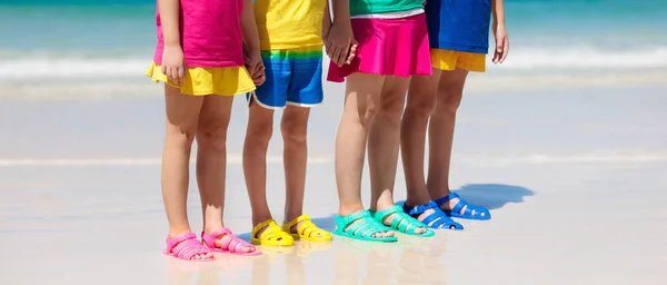 Kids Beach Shoes Colorful Footwear Boy Girl Group Children Wearing — Stock Photo, Image