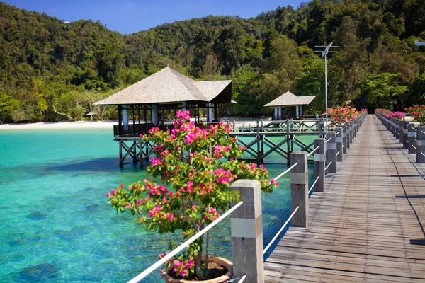 Coral reef island. Summer vacation. Resort jetty. — Stock Photo, Image