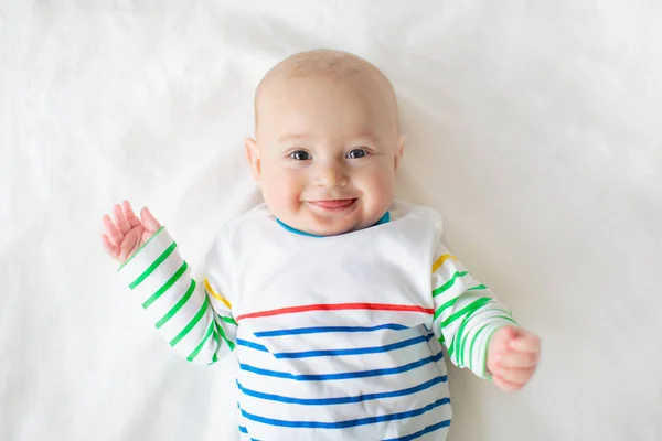 Baby boy on blanket. Infant child. Kid in bed. — Stock Photo, Image