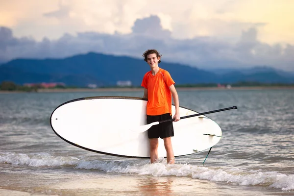 Young Man Stand Paddle Board Water Fun Beach Sport Healthy — Stock Photo, Image