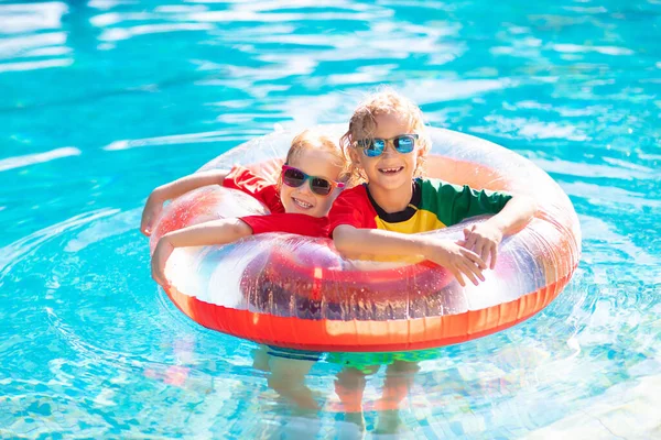 Kids Play Outdoor Swimming Pool Tropical Resort Swim Aid Young — Stock Photo, Image