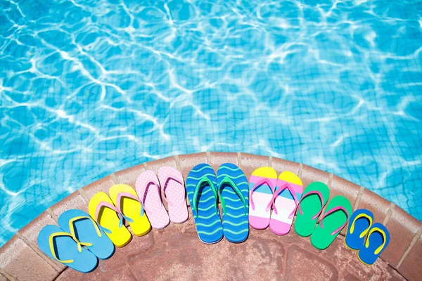 Swimming Pool Accessories Flat Lay Top View Beach Items Pool — Stock Photo, Image