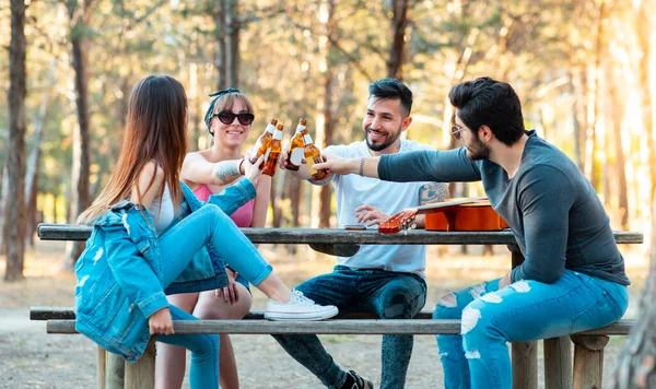 Freundeskreis Stößt Bei Einer Outdoor Party Mit Bier — Stockfoto