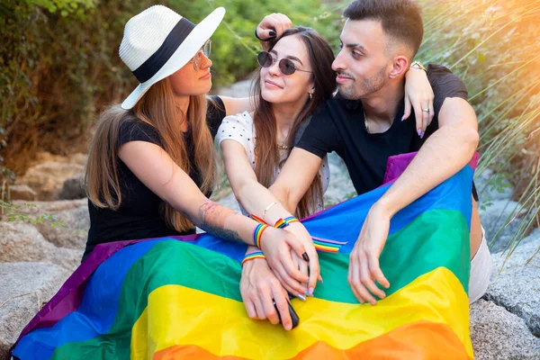 Grupo Meninos Jovens Meninas Gay Orgulho Festa — Fotografia de Stock