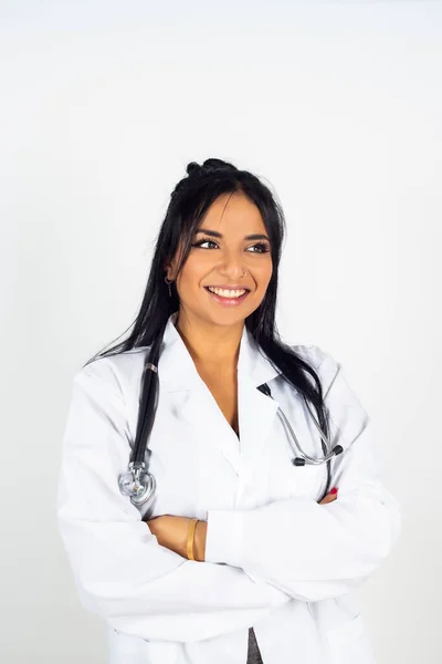 Indian Female Doctor Smiling White Background — Stock Photo, Image