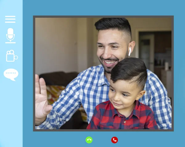 Video Llamada Familia Padre Con Hijo Teletrabajo — Foto de Stock