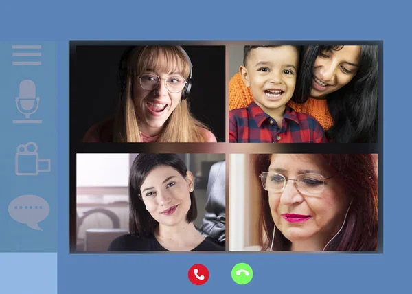 Las Familias Que Comunican Forma Remota Través Videoconferencia Pueden Ver — Foto de Stock