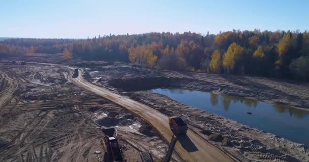 Truck in the sand quarry Aerial — Stock Video