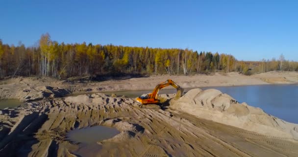 Excavator in the sand quarry — Stock Video