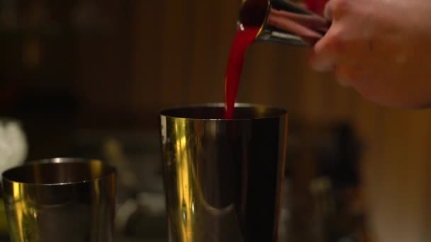 Pour syrup into a Shaker — Stock Video