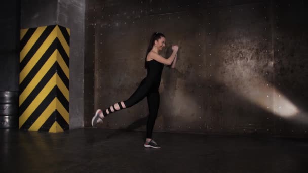 Athlétique belle femme faisant des exercices dans la salle de gym, gymnase d'entraînement de routine . — Video