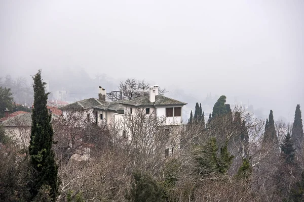Foggy Day Milies Village Pelion Mountain Greece — Stock Photo, Image
