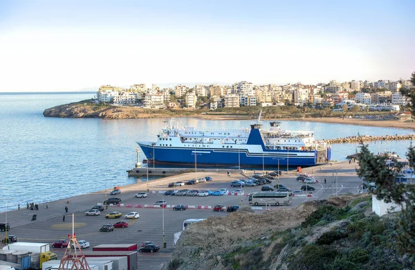 Vista Del Muelle Terminal Portuaria Transbordadores Coches Rafina Attiki Grecia — Foto de Stock