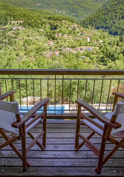 Balkon Mit Blick Auf Die Grüne Natur Zarouhla Dorf Ahaia — Stockfoto