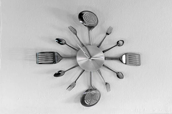 Clock Made Spoons Forks Wall — Stock Photo, Image