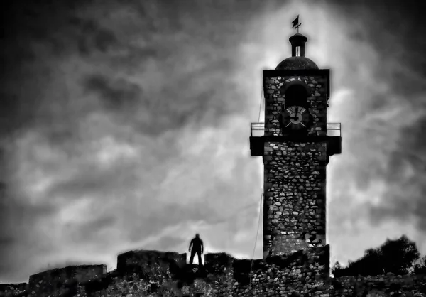 Aparición Misteriosa Castillo Antiguo Cielo Dramático Negro Ciudad Nafplion Grecia — Foto de Stock