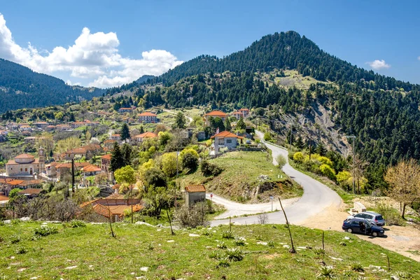 Widok Góry Wieś Baltessiniko Arkadii Peloponez Grecja — Zdjęcie stockowe