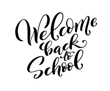 Handdrawn yazı okula tekrar hoş geldiniz. Vektör çizim.
