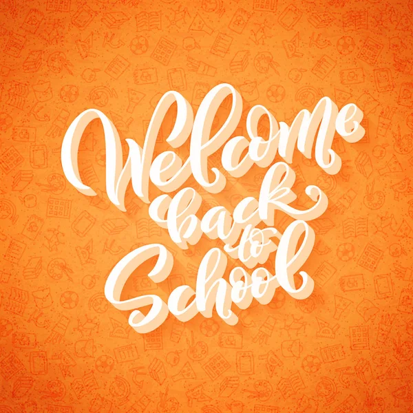Bienvenido de nuevo a la escuela letras dibujadas a mano. Ilustración vectorial . — Vector de stock