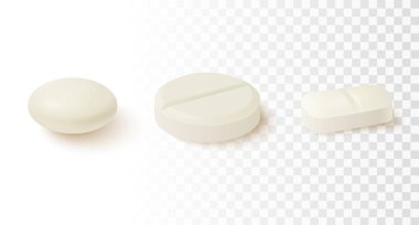 Oval, yuvarlak ve kapsül koleksiyonu tablet şeklinde. Gerçekçi vektör tıp ve ilaç.