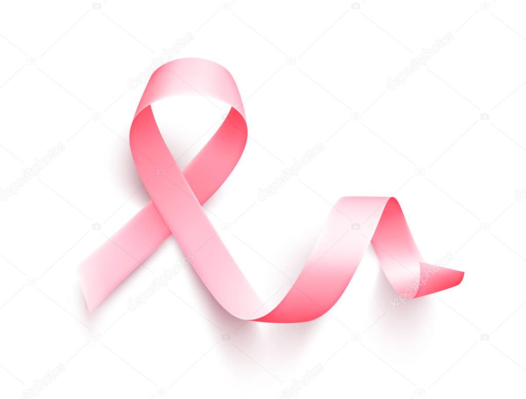 Realistic pink ribbon. Symbol of breast cancer awareness month in october.