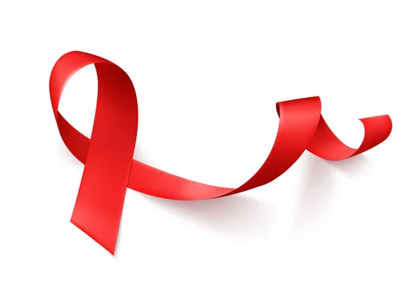 Realistic red ribbon, world aids day symbol, 1 december, vector illustration. World cancer day - 4 february. — Stock Vector