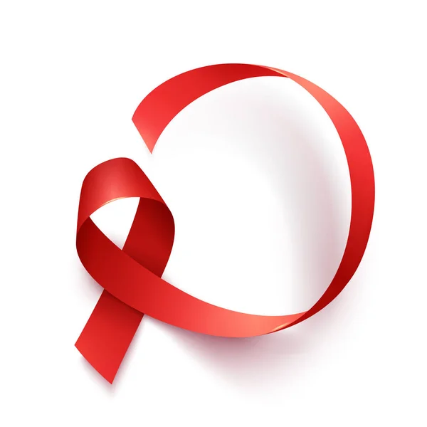 Fita vermelha realista, símbolo de dia de ajudas de mundo, 1 dezembro, ilustração de vetor. Dia mundial do câncer - 4 de fevereiro . — Vetor de Stock