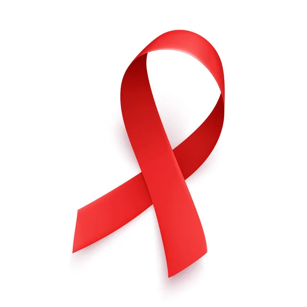 Ρεαλιστική κόκκινη κορδέλα, world aids εικονογράφηση διάνυσμα σύμβολο, 1η Δεκεμβρίου, ημέρα. Παγκόσμια ημέρα του καρκίνου - 4 Φεβρουαρίου. — Διανυσματικό Αρχείο