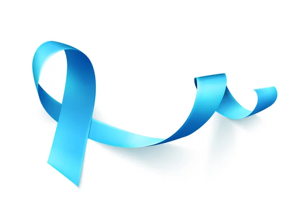 Realistische blauw lint op witte achtergrond. Symbool van prostate cancer awareness month in november. Vector — Stockvector