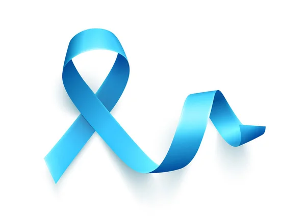 Realistic blue ribbon over white background. Symbol of prostate cancer awareness month in november. Vector — Stock Vector